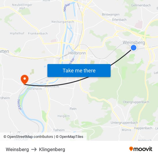 Weinsberg to Klingenberg map