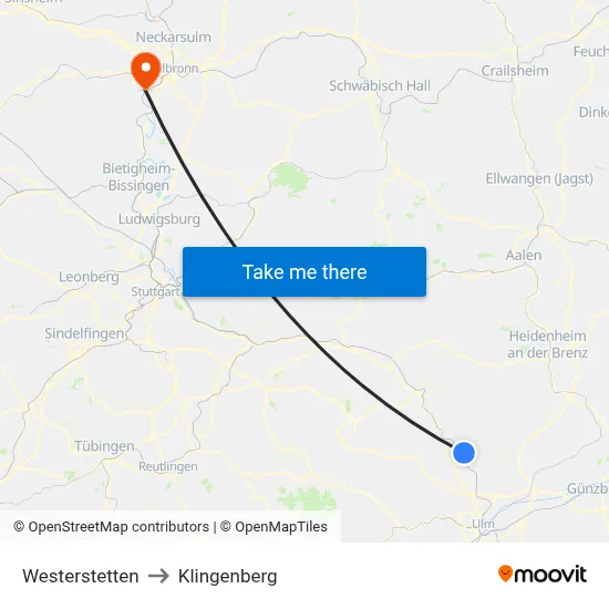 Westerstetten to Klingenberg map