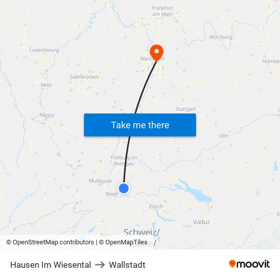 Hausen Im Wiesental to Wallstadt map