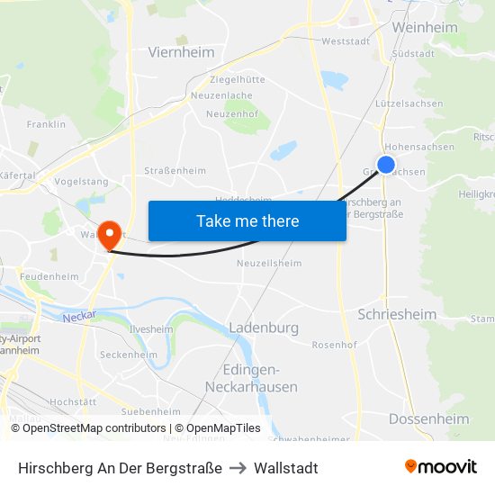 Hirschberg An Der Bergstraße to Wallstadt map