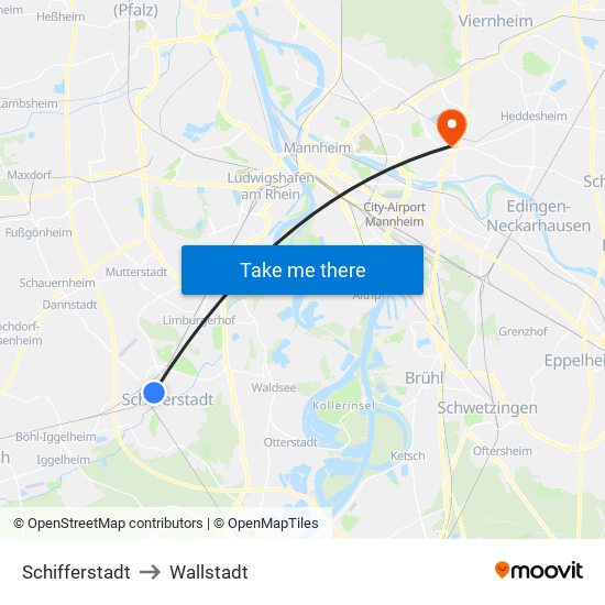 Schifferstadt to Wallstadt map