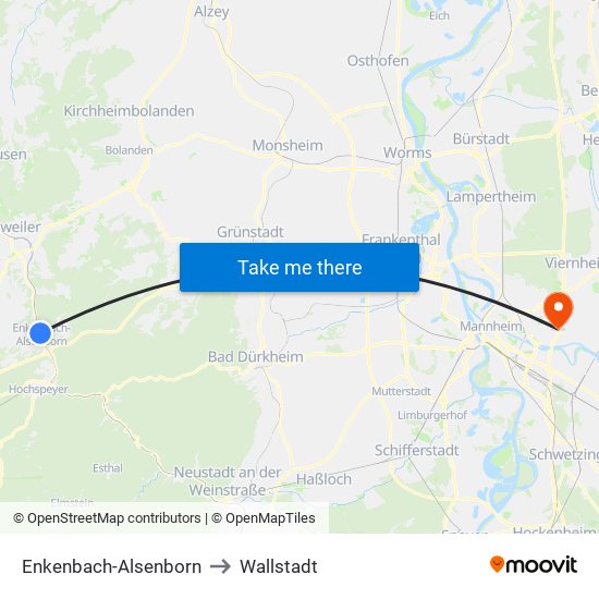 Enkenbach-Alsenborn to Wallstadt map