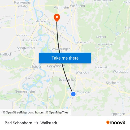 Bad Schönborn to Wallstadt map