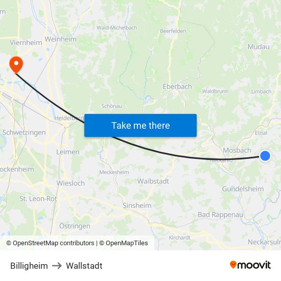 Billigheim to Wallstadt map