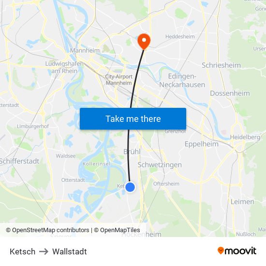 Ketsch to Wallstadt map