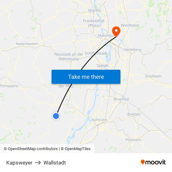 Kapsweyer to Wallstadt map