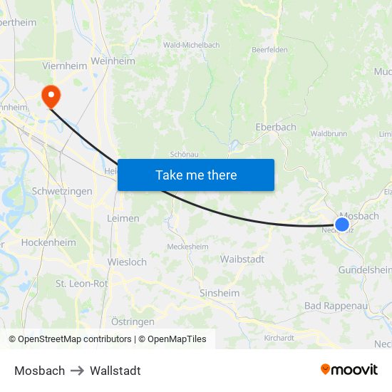 Mosbach to Wallstadt map