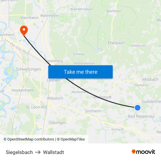 Siegelsbach to Wallstadt map