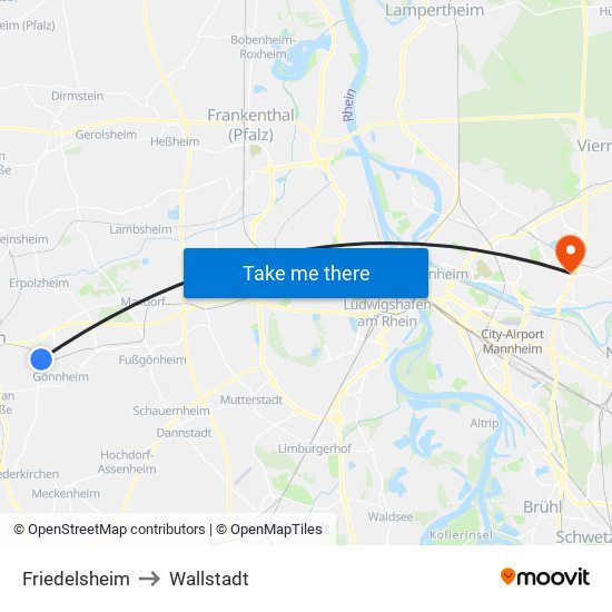 Friedelsheim to Wallstadt map