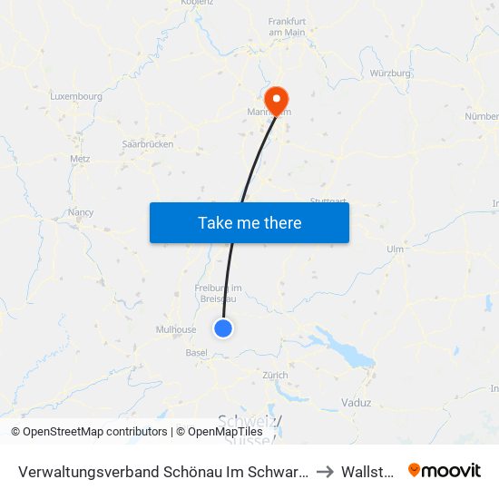 Verwaltungsverband Schönau Im Schwarzwald to Wallstadt map