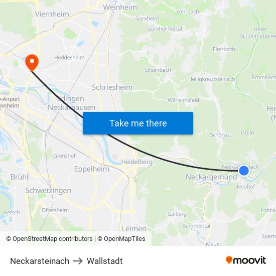 Neckarsteinach to Wallstadt map