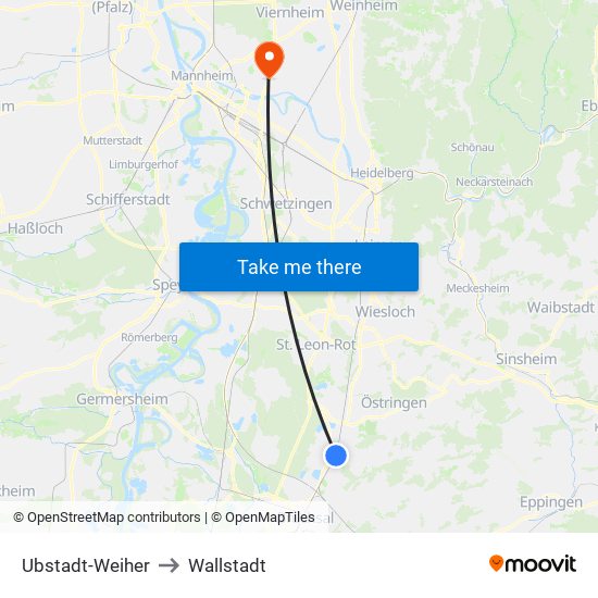 Ubstadt-Weiher to Wallstadt map