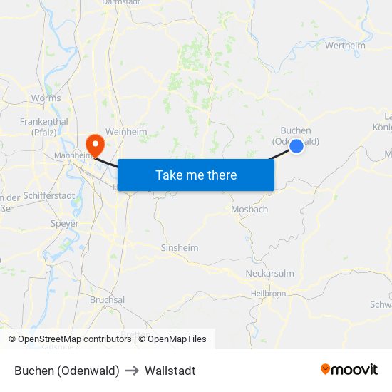 Buchen (Odenwald) to Wallstadt map