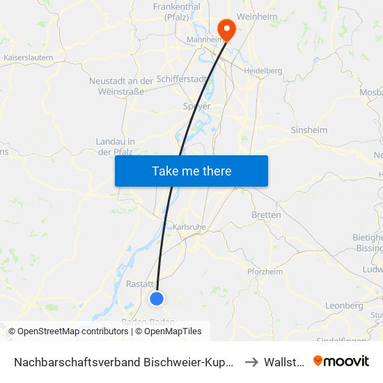 Nachbarschaftsverband Bischweier-Kuppenheim to Wallstadt map