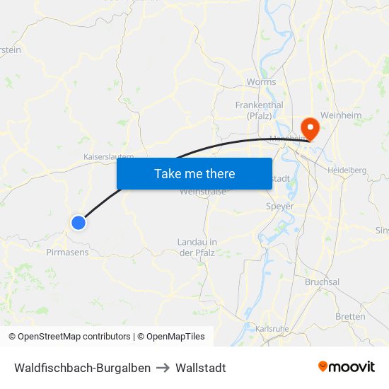 Waldfischbach-Burgalben to Wallstadt map