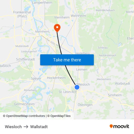 Wiesloch to Wallstadt map