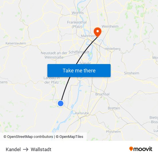 Kandel to Wallstadt map
