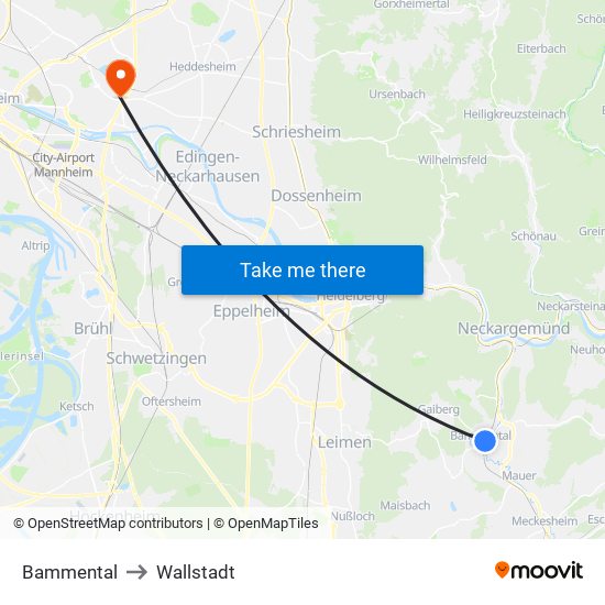 Bammental to Wallstadt map