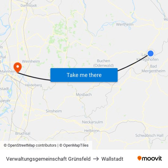 Verwaltungsgemeinschaft Grünsfeld to Wallstadt map