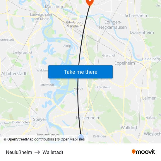 Neulußheim to Wallstadt map