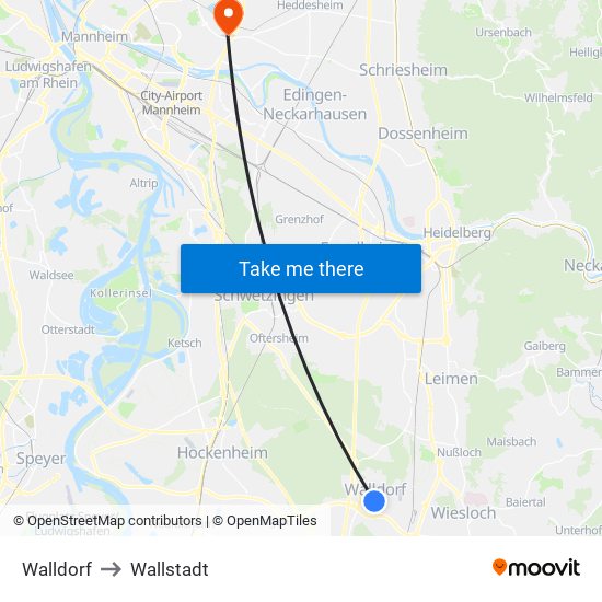 Walldorf to Wallstadt map