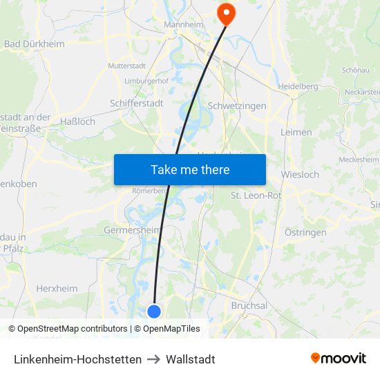 Linkenheim-Hochstetten to Wallstadt map