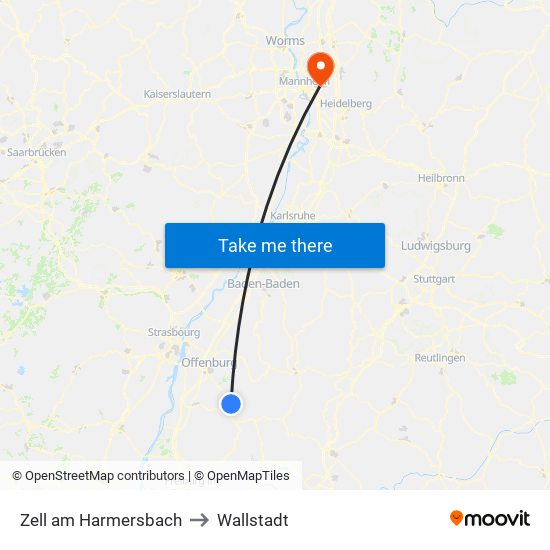 Zell am Harmersbach to Wallstadt map