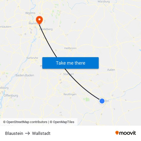 Blaustein to Wallstadt map