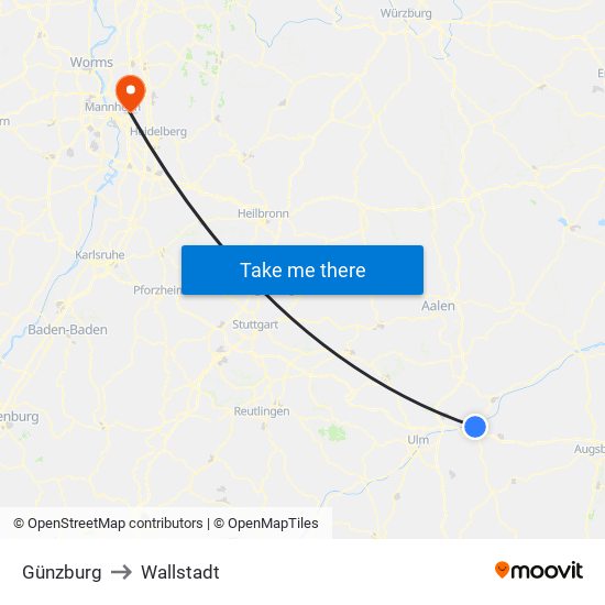 Günzburg to Wallstadt map