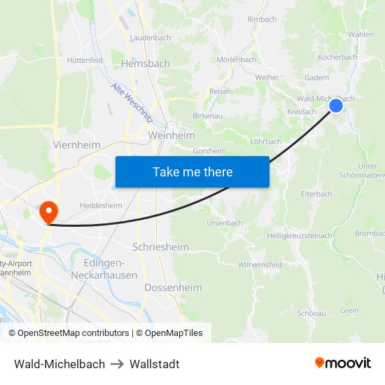 Wald-Michelbach to Wallstadt map