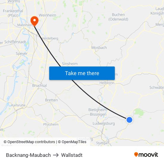 Backnang-Maubach to Wallstadt map