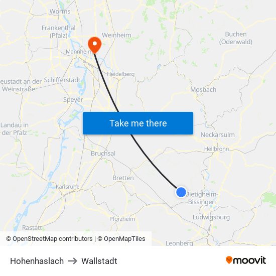 Hohenhaslach to Wallstadt map