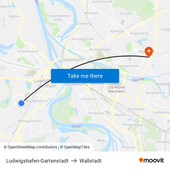 Ludwigshafen-Gartenstadt to Wallstadt map