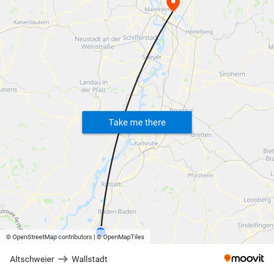 Altschweier to Wallstadt map
