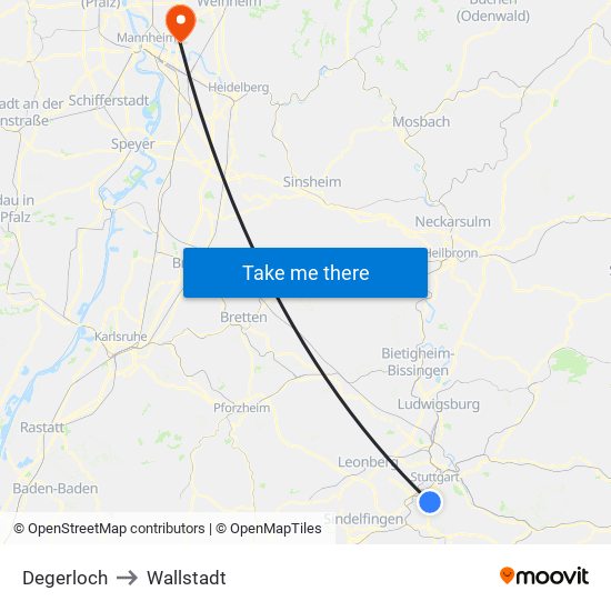 Degerloch to Wallstadt map