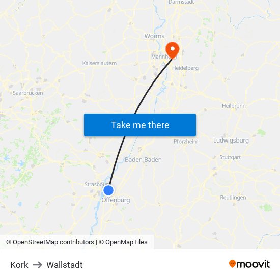 Kork to Wallstadt map