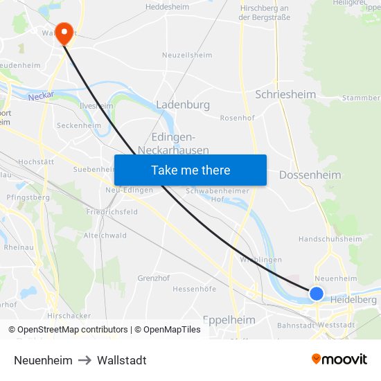Neuenheim to Wallstadt map