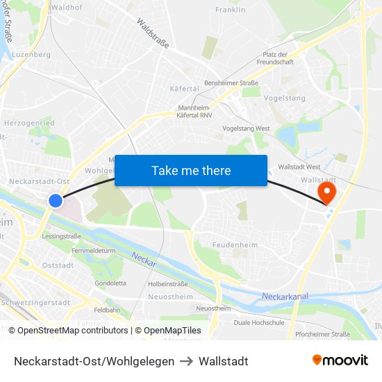 Neckarstadt-Ost/Wohlgelegen to Wallstadt map