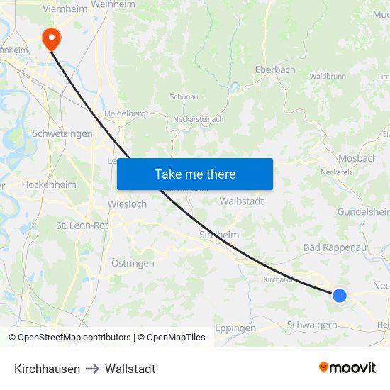 Kirchhausen to Wallstadt map