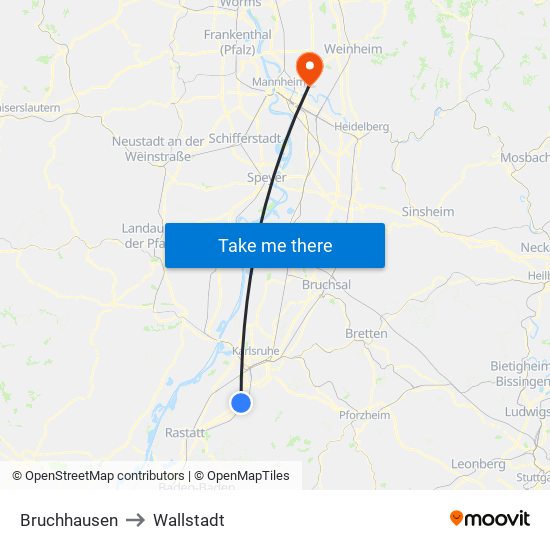 Bruchhausen to Wallstadt map