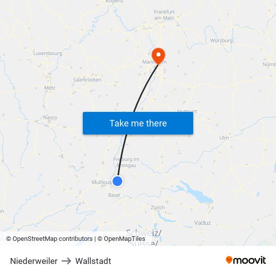 Niederweiler to Wallstadt map