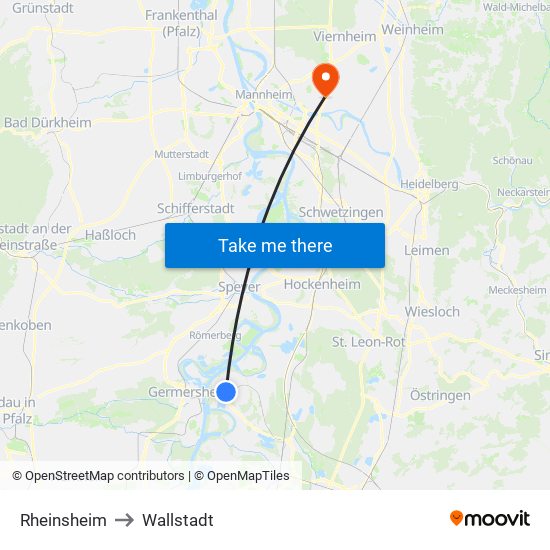 Rheinsheim to Wallstadt map