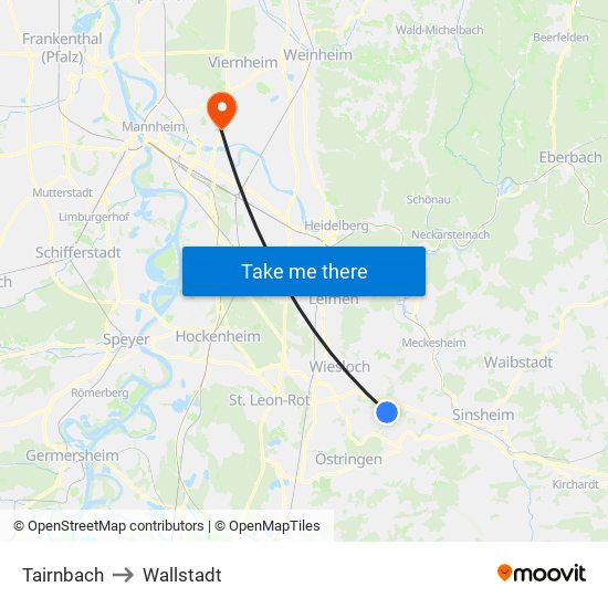 Tairnbach to Wallstadt map