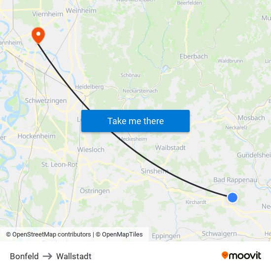 Bonfeld to Wallstadt map
