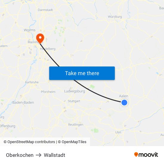 Oberkochen to Wallstadt map