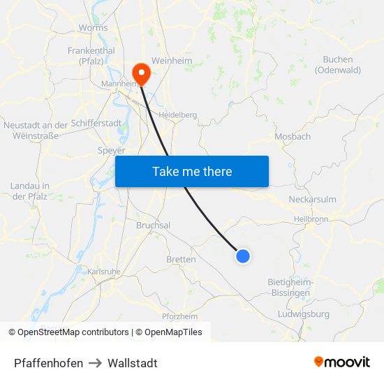 Pfaffenhofen to Wallstadt map