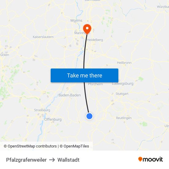 Pfalzgrafenweiler to Wallstadt map