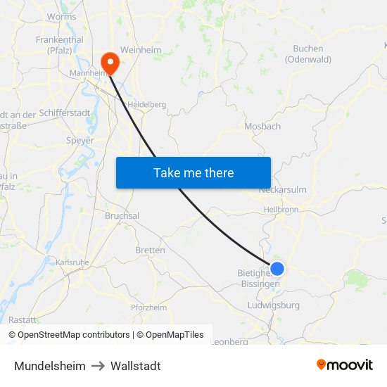Mundelsheim to Wallstadt map