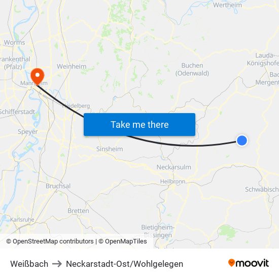 Weißbach to Neckarstadt-Ost/Wohlgelegen map
