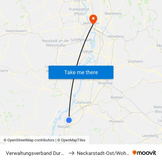 Verwaltungsverband Durmersheim to Neckarstadt-Ost/Wohlgelegen map